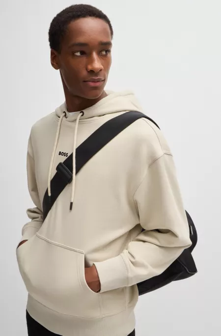 Fleece hoodie in cotton terry with contrast logo