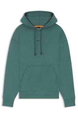 Fleece hoodie in cotton terry with contrast logo, Green