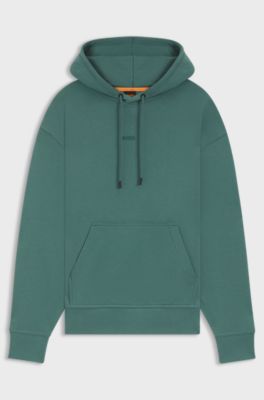Fleece hoodie in cotton terry with contrast logo, Green