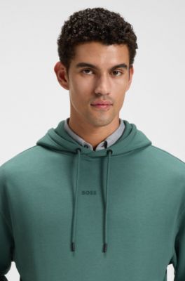 Fleece hoodie in cotton terry with contrast logo, Green