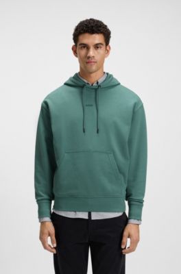 Fleece hoodie in cotton terry with contrast logo, Green