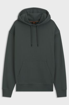 Cotton-terry hoodie with logo print, Dark Green