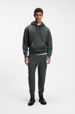 Cotton-terry hoodie with logo print, Dark Green