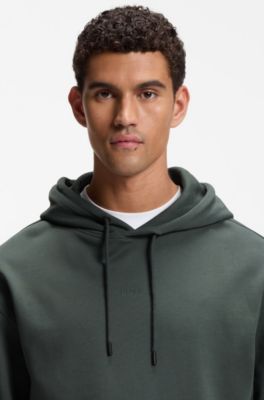 Cotton-terry hoodie with logo print, Dark Green