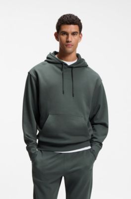 Cotton-terry hoodie with logo print, Dark Green