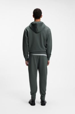 Cotton-terry hoodie with logo print, Dark Green