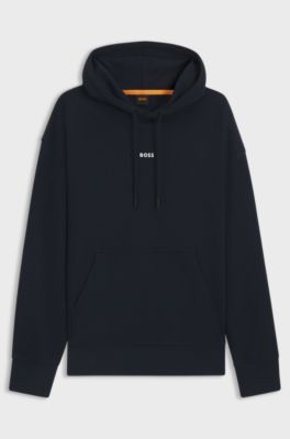 Cotton-terry hoodie with logo print, Dark Blue