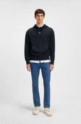 Fleece hoodie in cotton terry with contrast logo, Dark Blue