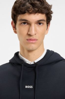 Felpa con cappuccio di pile di terry di cotone con logo a contrasto, Blu scuro