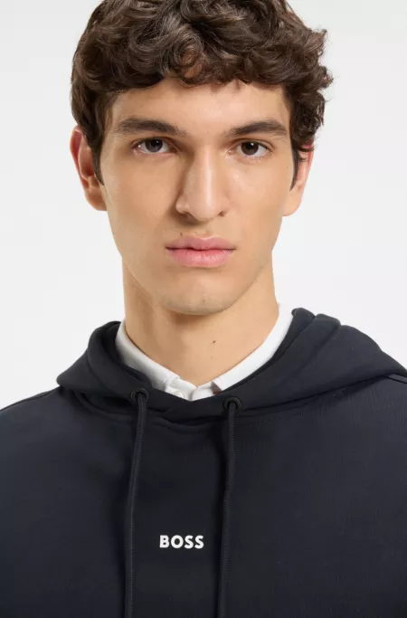 Fleece hoodie in cotton terry with contrast logo