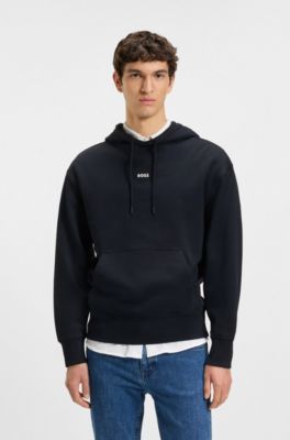 Felpa con cappuccio di pile di terry di cotone con logo a contrasto, Blu scuro