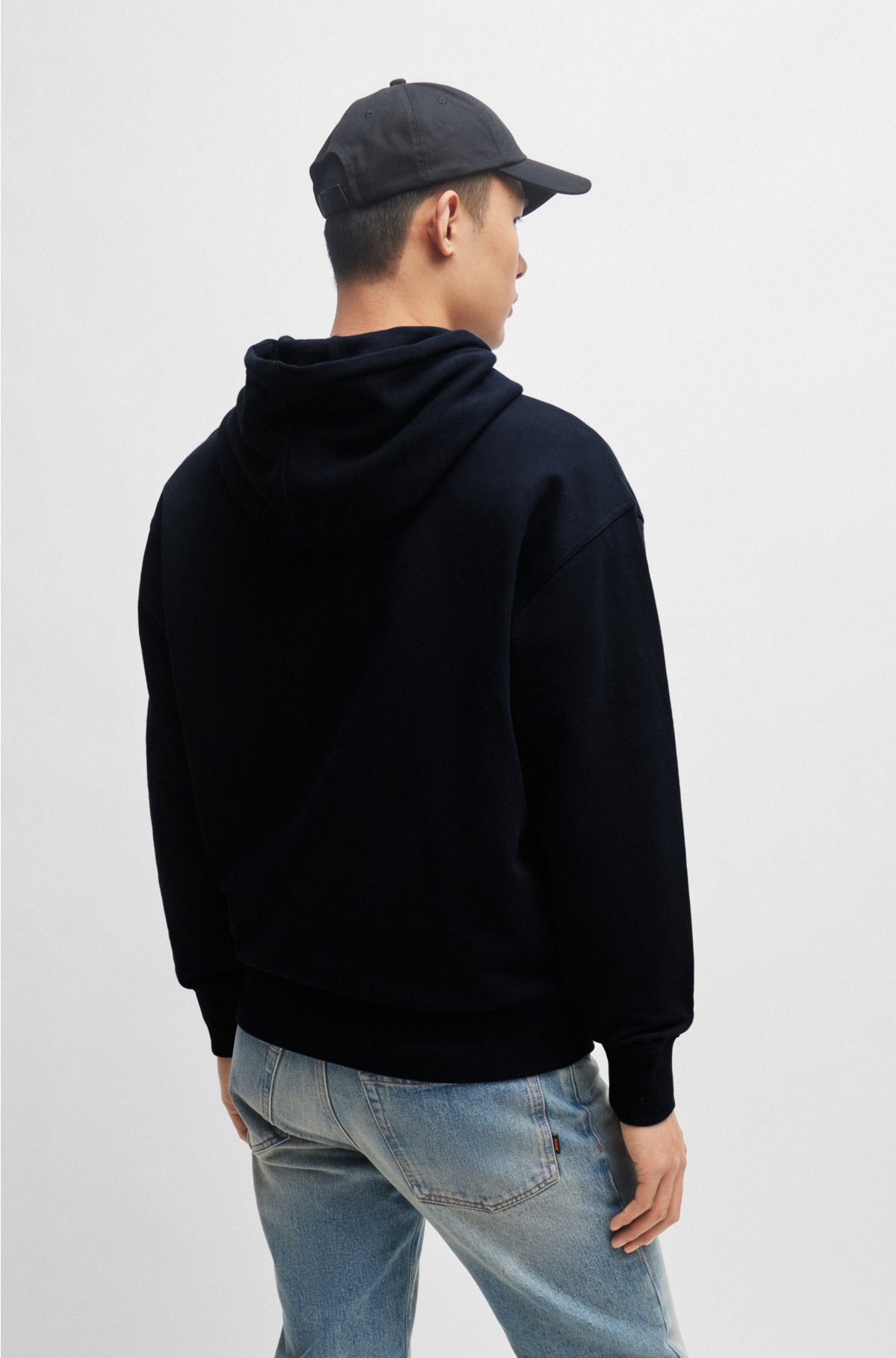 Cotton-terry hoodie with contrast logo, Dark Blue