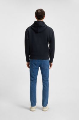 Felpa con cappuccio di pile di terry di cotone con logo a contrasto, Blu scuro