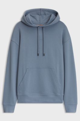 Cotton-terry hoodie with logo print, Blue