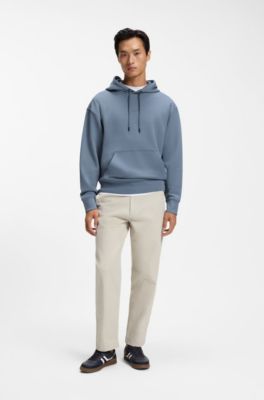 Cotton-terry hoodie with logo print, Blue