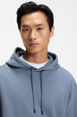 Cotton-terry hoodie with logo print, Blue