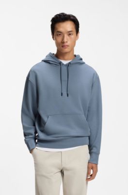 Cotton-terry hoodie with logo print, Blue