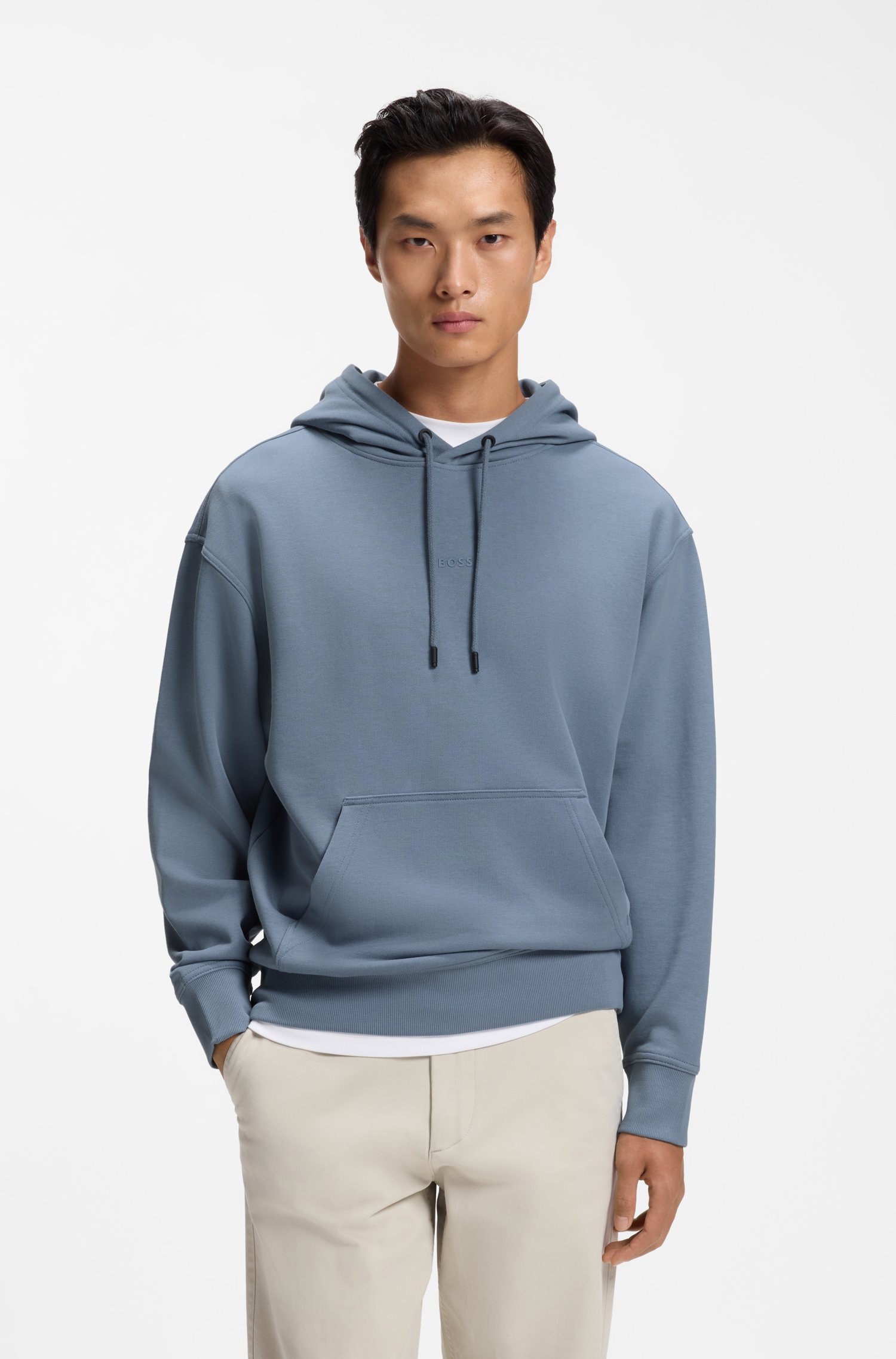 Boss Cotton-terry hoodie with logo print herr