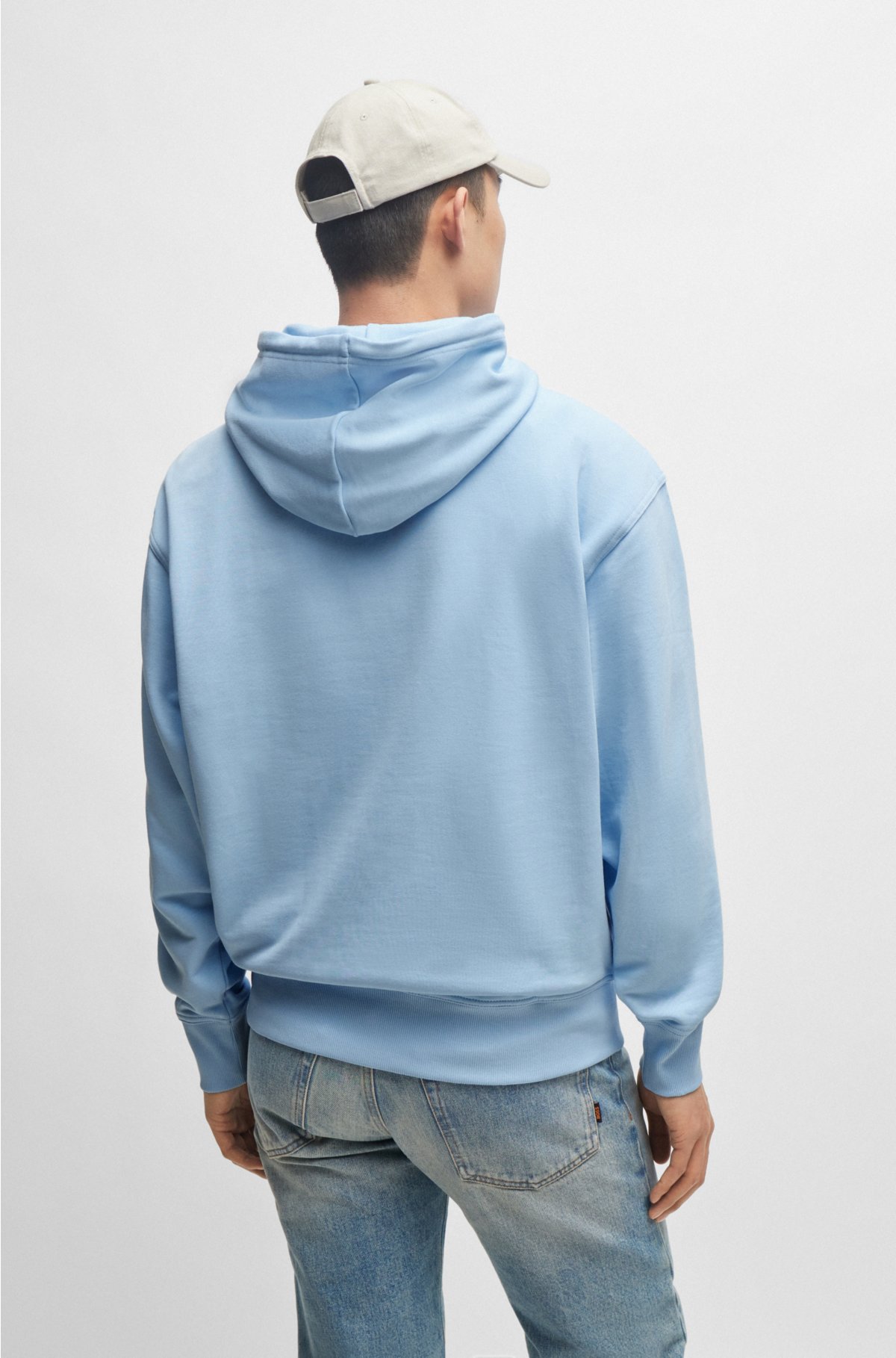 Cotton-terry hoodie with contrast logo, Light Blue