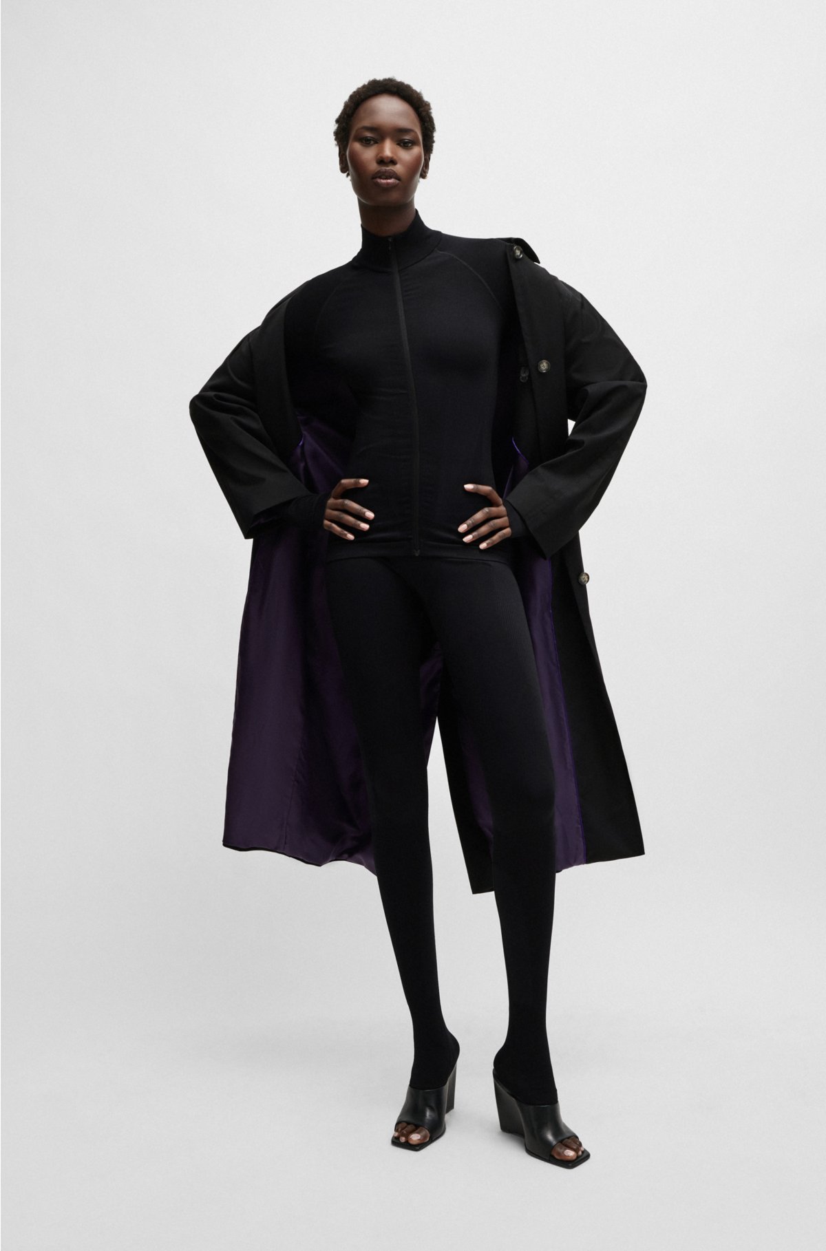 NAOMI x BOSS water-repellent coat in virgin wool, Black