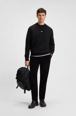 Sweat Relaxed en molleton de coton avec logo contrastant, Noir