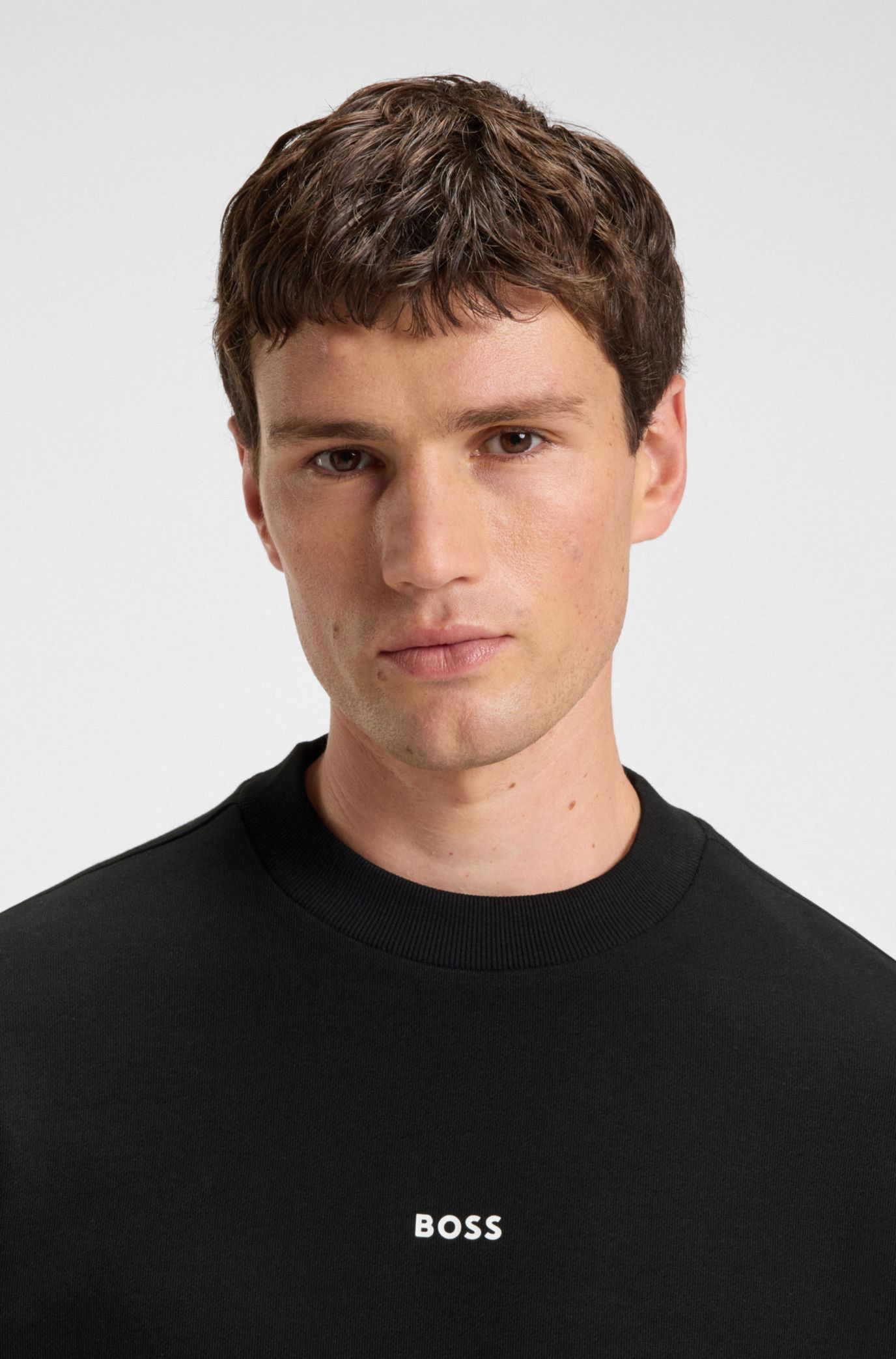 Relaxed fit-sweatshirt i terry-bomull med kontrastlogga, Svart