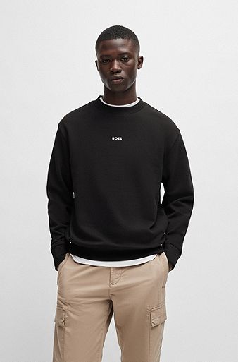 Relaxed-fit sweatshirt in cotton terry with contrast logo, Black