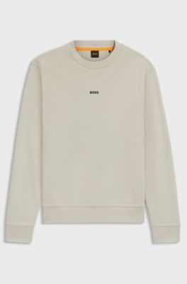 Relaxed-fit sweatshirt in cotton terry with contrast logo, Light Beige