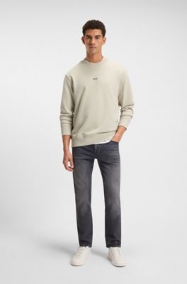 Cotton-terry sweatshirt with logo print, Light Beige