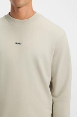 Cotton-terry sweatshirt with logo print, Light Beige