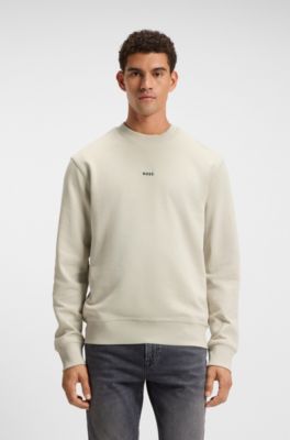 Cotton-terry sweatshirt with logo print, Light Beige