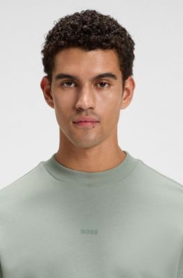 Relaxed-fit sweatshirt in cotton terry with contrast logo, Light Green