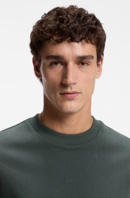 Cotton-terry sweatshirt with logo print, Dark Green