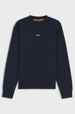 Relaxed-fit sweatshirt in cotton terry with contrast logo, Dark Blue