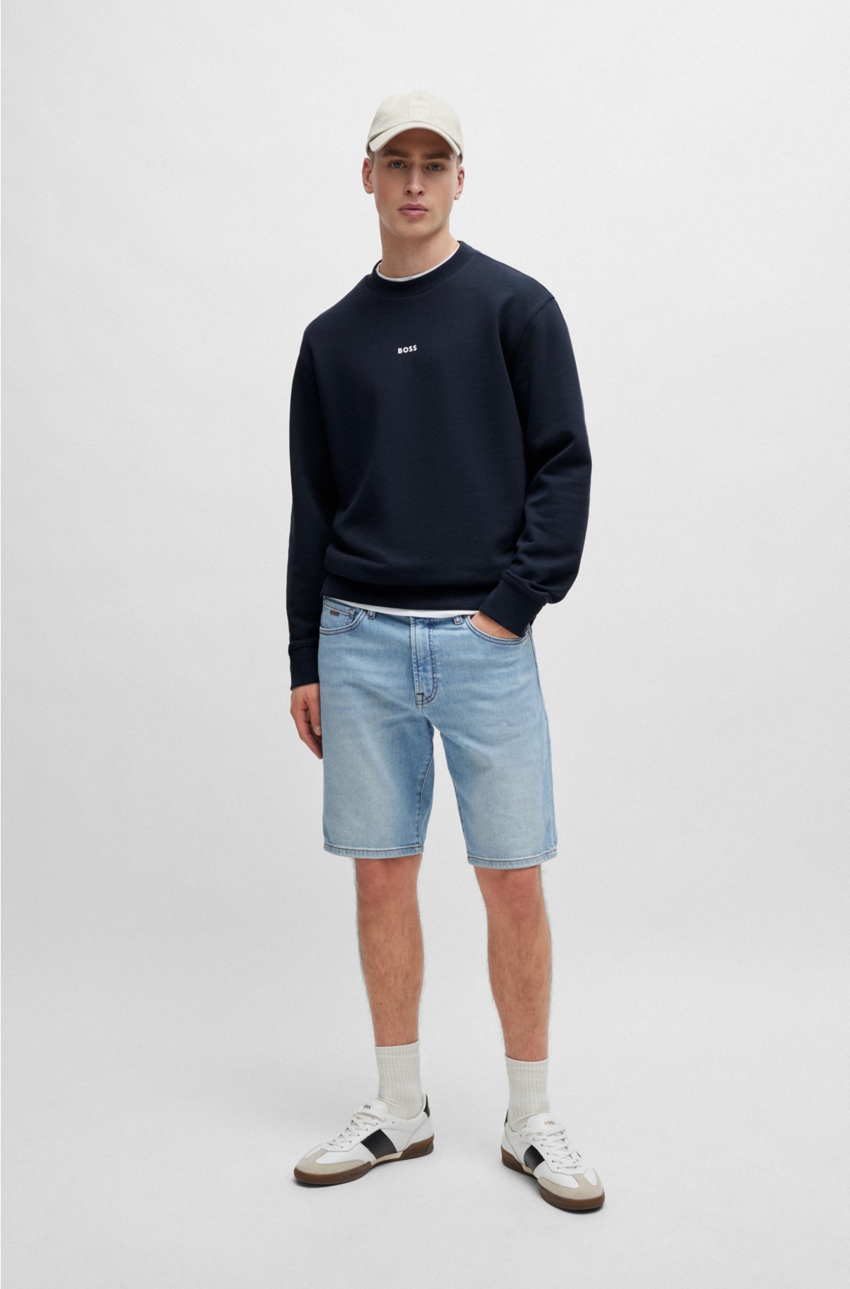 Relaxed-fit sweatshirt in cotton terry with contrast logo, Dark Blue