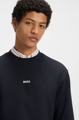 Sweat Relaxed en molleton de coton avec logo contrastant, Bleu fonc&eacute;