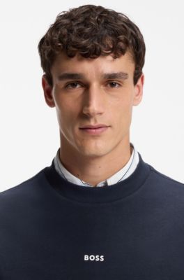 Cotton-terry sweatshirt with logo print, Dark Blue
