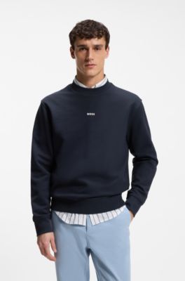Cotton-terry sweatshirt with logo print, Dark Blue