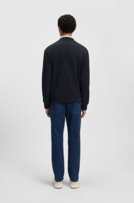 Sweat Relaxed en molleton de coton avec logo contrastant, Bleu fonc&eacute;