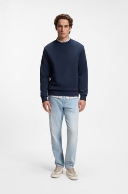 Cotton-terry sweatshirt with logo print, Dark Blue