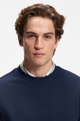 Cotton-terry sweatshirt with logo print, Dark Blue