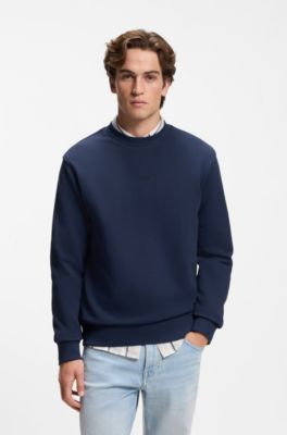 Cotton-terry sweatshirt with logo print, Dark Blue