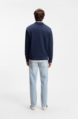 Cotton-terry sweatshirt with logo print, Dark Blue