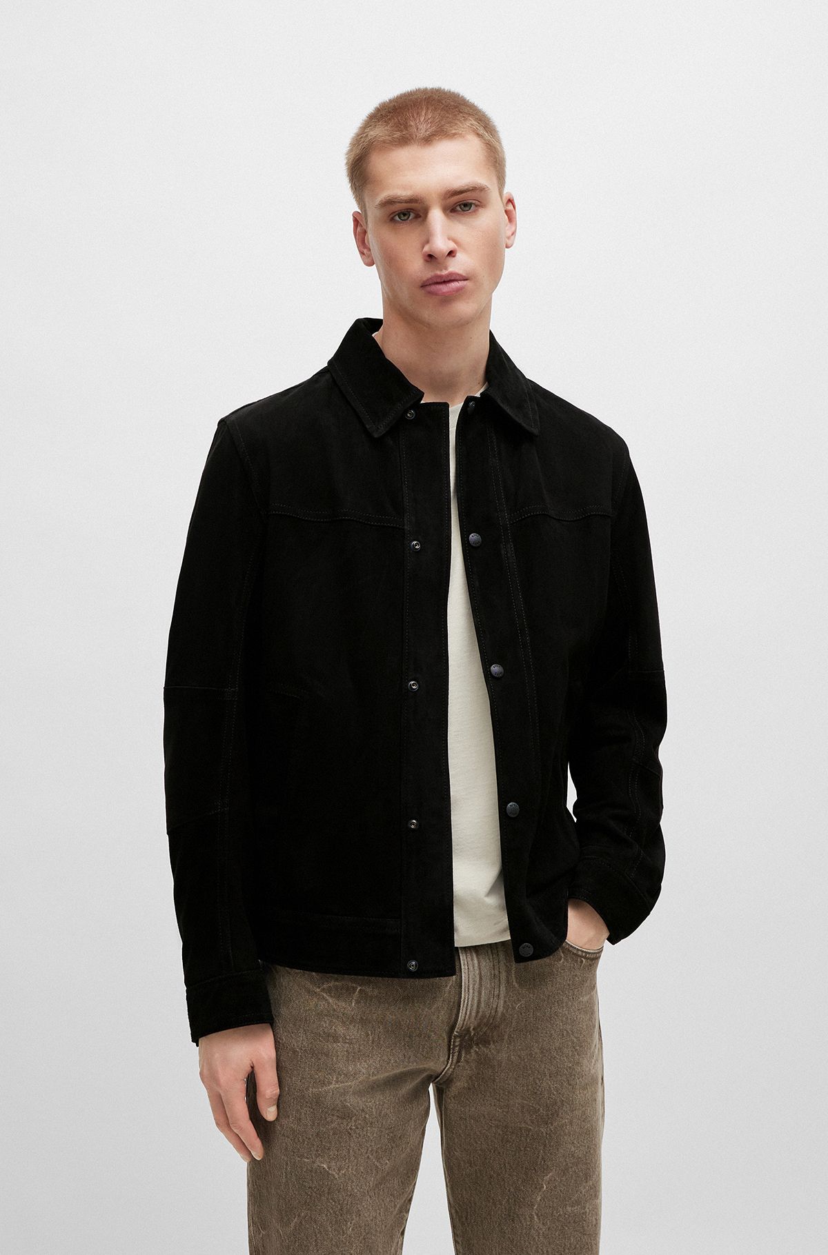 Regular-fit jacket in nappalan-back suede, Black