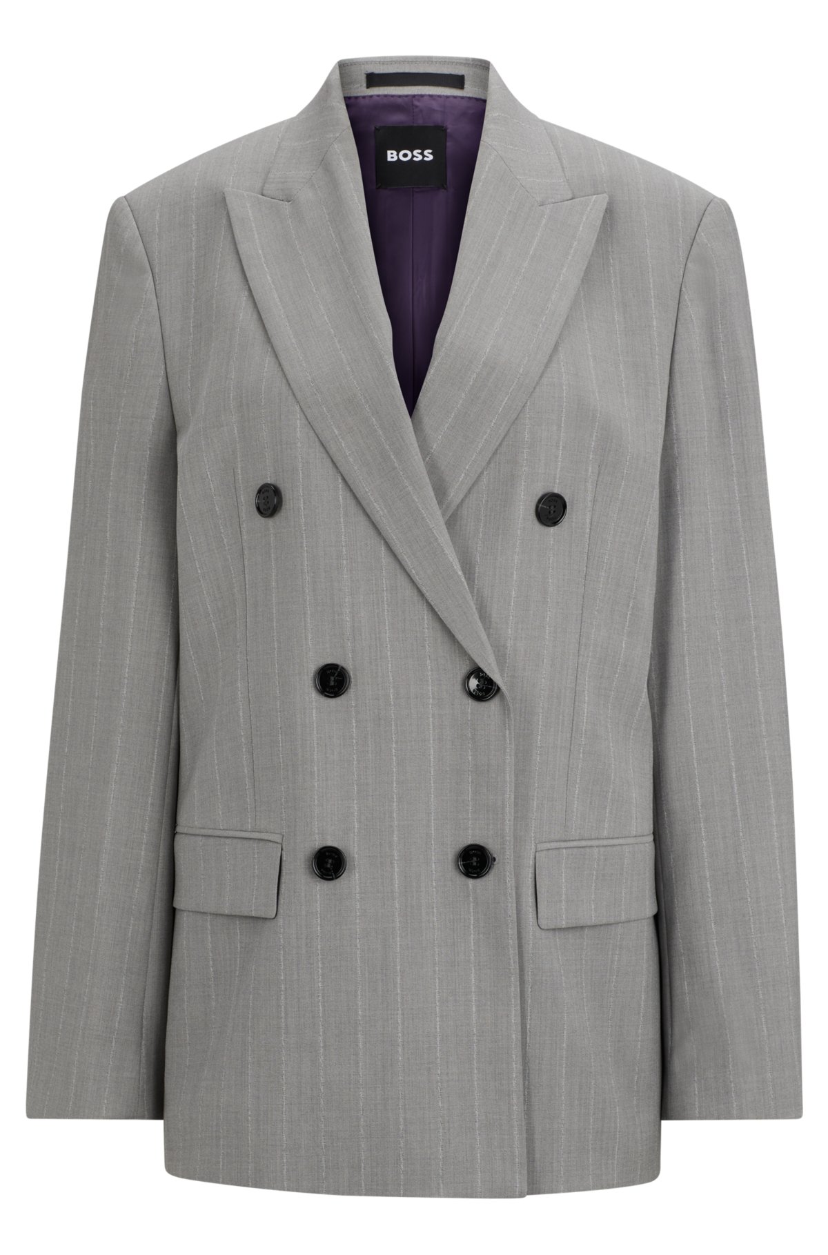 NAOMI x BOSS oversized-fit jacket in pinstripe virgin wool, Grey