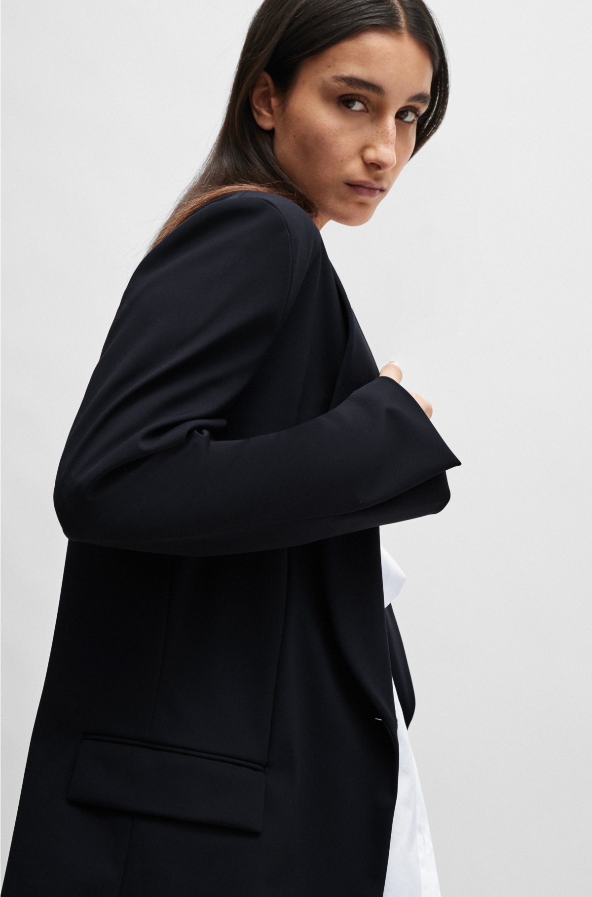 Naomi x BOSS oversized blazer with shawl collar , Black