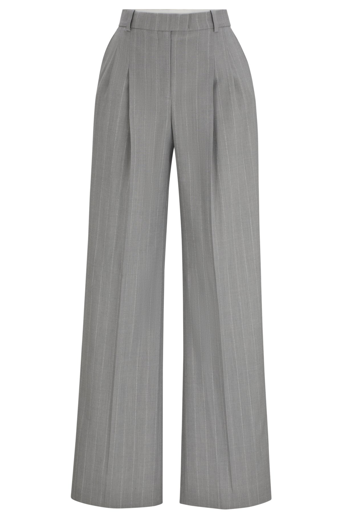 NAOMI x BOSS wide-leg trousers in pinstripe virgin wool, Light Grey