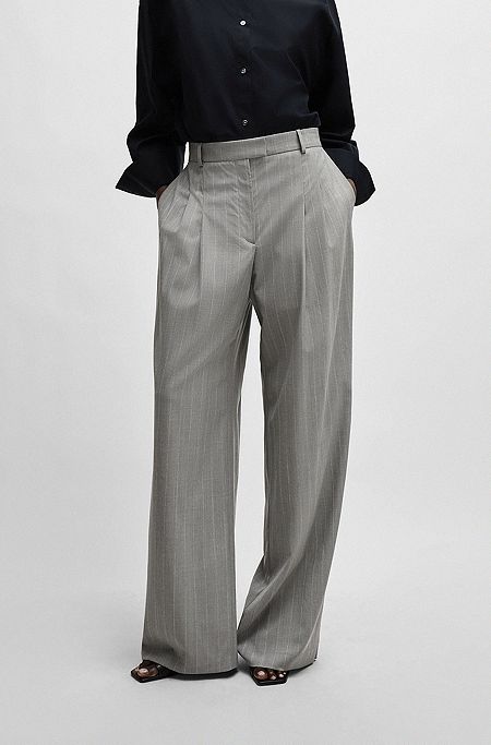 Широкие брюки NAOMI x BOSS из чистой шерсти в тонкую полоску, Светло-серый