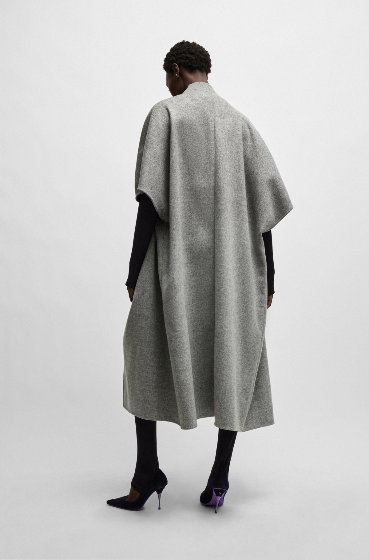 NAOMI x BOSS waterfall-front cape coat in virgin wool, Light Grey