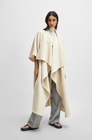 Manteau en laine vierge NAOMI x BOSS avec drapé en cascade sur le devant, Naturel